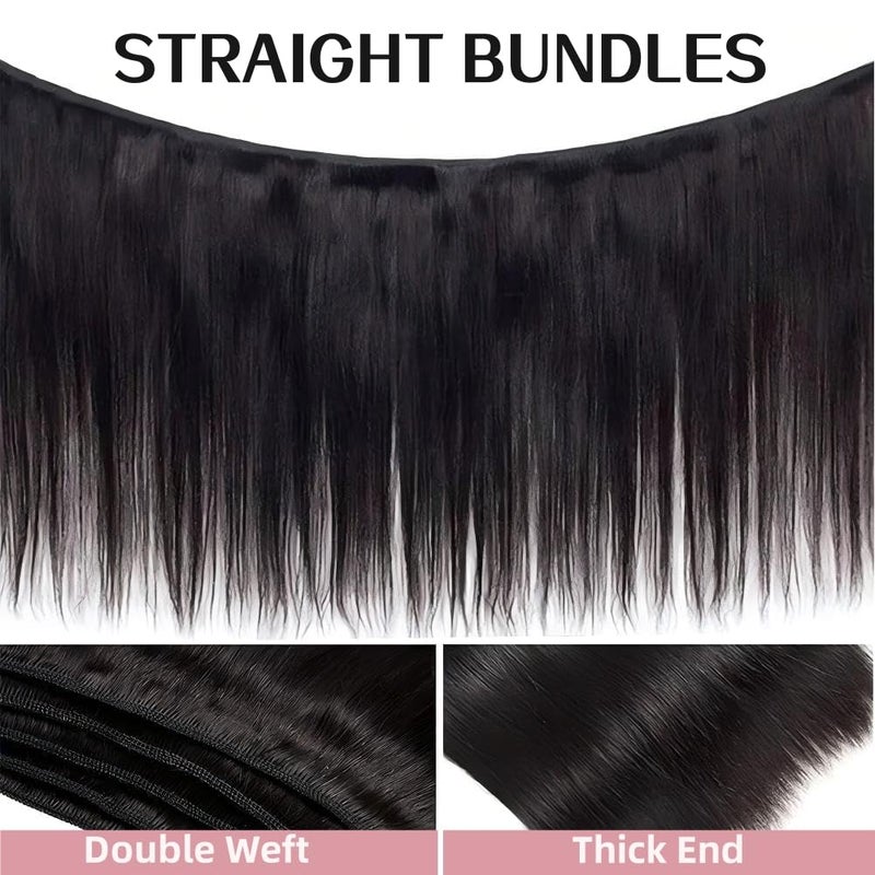 ANGIE QUEEN Hair Straight Human Hair Bundles 20 Inch 100% Unprocessed Virgin Human Double Weft Human Hair Single Bundle 100 Gram(+/-5g) Nature Black Color for Women Hair Extensions - Image 3